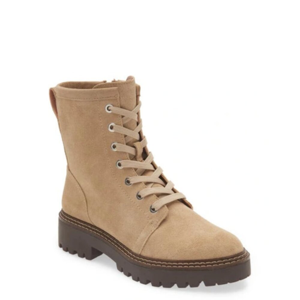 NEW NORDSTROM Moonie Water Resistant Leather Combat Boot In Beige Sand